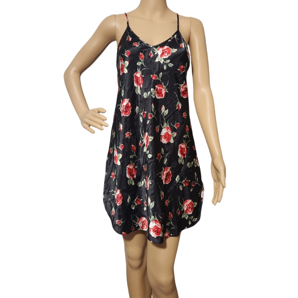 Vintage 90s Y2K Rose Satin Slip Dress Nightgown Whimsigoth
